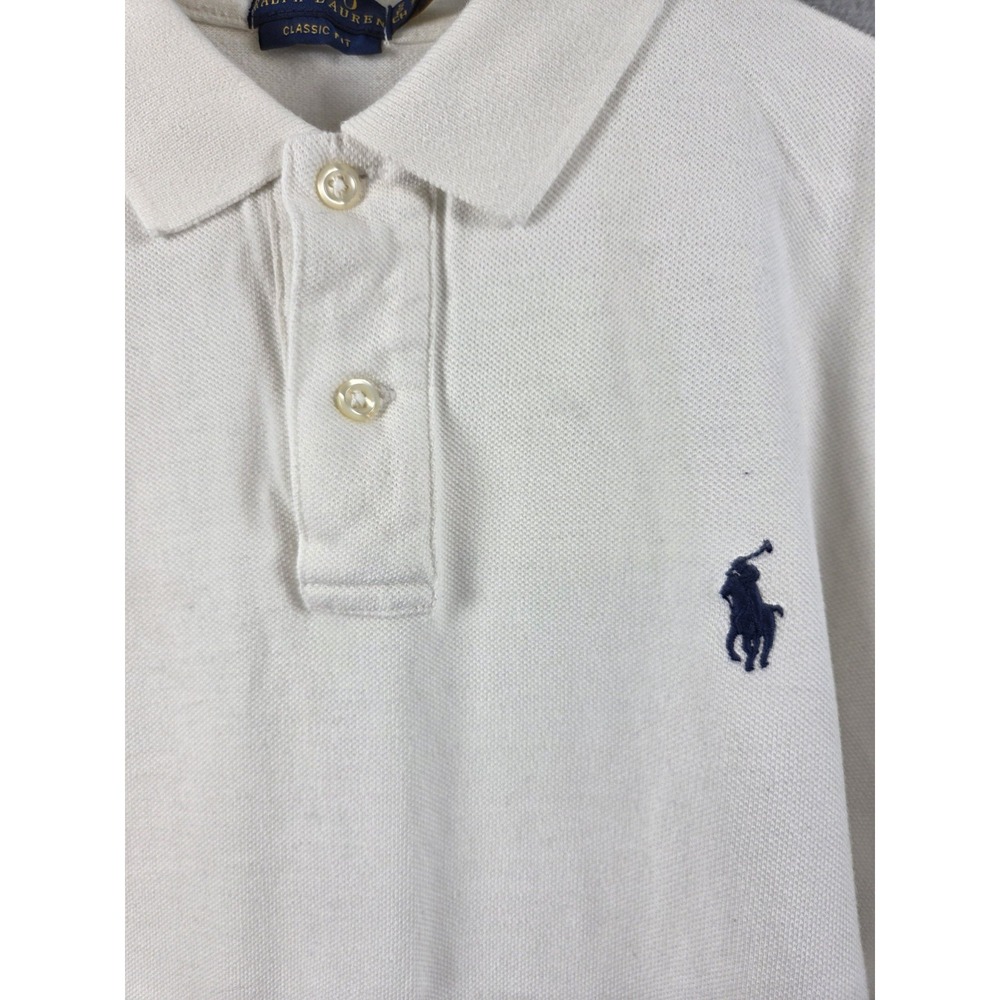 Ralph Lauren Polo Shirt Boys Size S White Collared Preppy Classic Fit Navy Pony - Picture 2 of 7